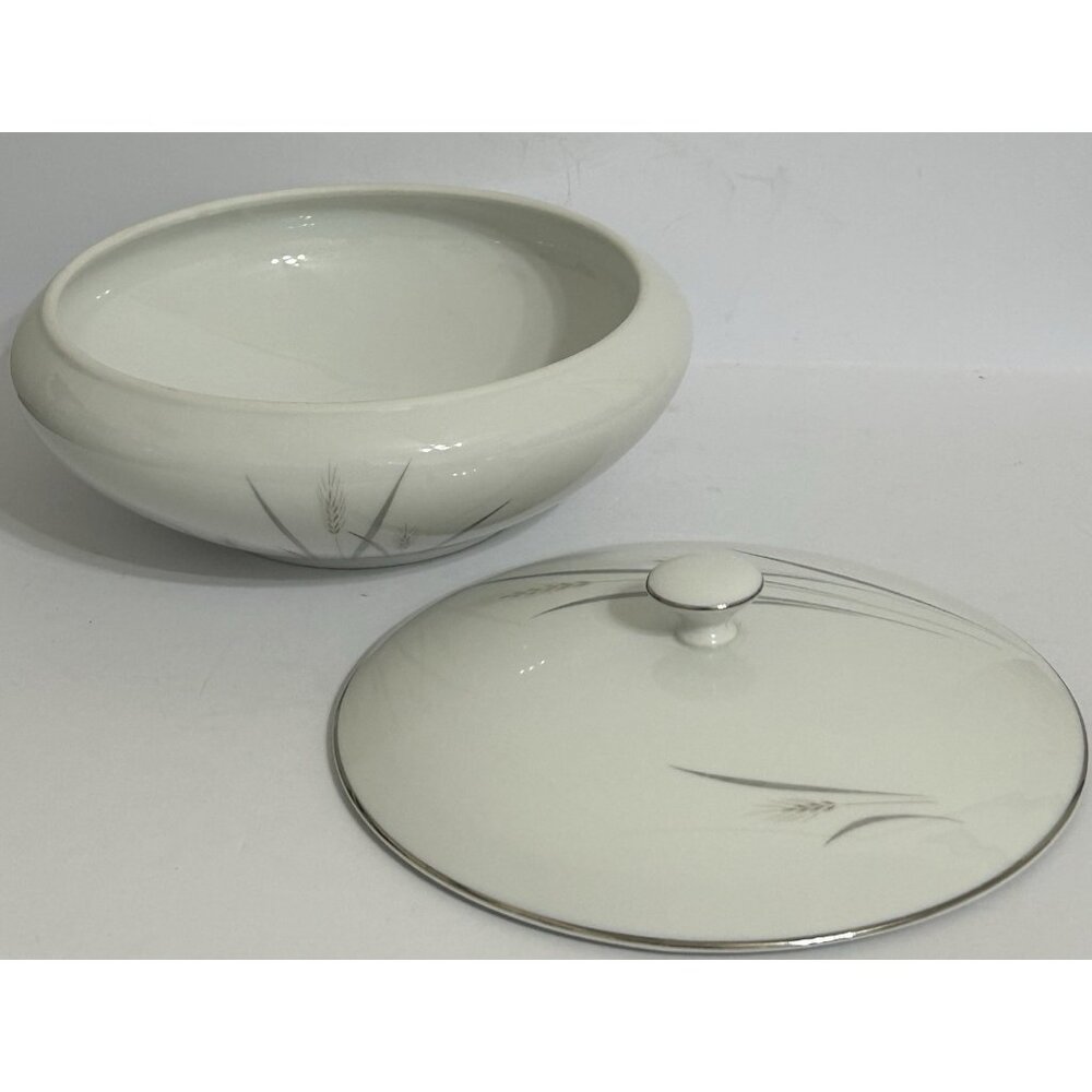 Platinum Trim Wheat Fine China Covered Serving Bowl Max Schonfeld MCM Vintage - Picture 5 of 9